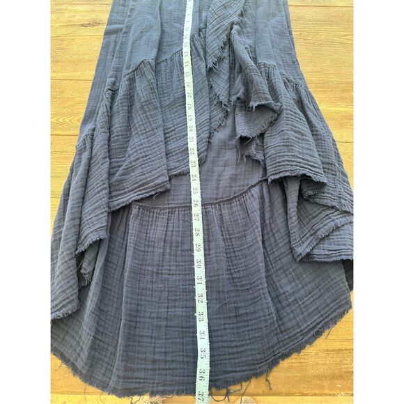 Stark X Navy Gauze Cotton Raw Pull On High Low Ruffle Midi Skirt - Picture 2 of 4
